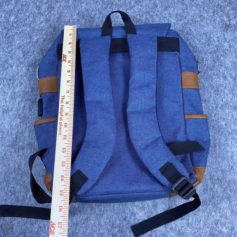 Modoker Vintage 15 inch Laptop Backpack with USB Charging Blue/Brown Leather